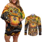 Personalised NAIDOC Week 2025 Tigers Rugby Couples Matching Off Shoulder Short Dress and Long Sleeve Button Shirt Aboriginal Dot Painting