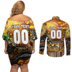 Personalised NAIDOC Week 2025 Tigers Rugby Couples Matching Off Shoulder Short Dress and Long Sleeve Button Shirt Aboriginal Dot Painting