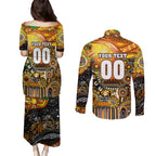 Personalised NAIDOC Week 2025 Tigers Rugby Couples Matching Puletasi and Long Sleeve Button Shirt Aboriginal Dot Painting