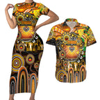 Personalised NAIDOC Week 2025 Tigers Rugby Couples Matching Short Sleeve Bodycon Dress and Hawaiian Shirt Aboriginal Dot Painting