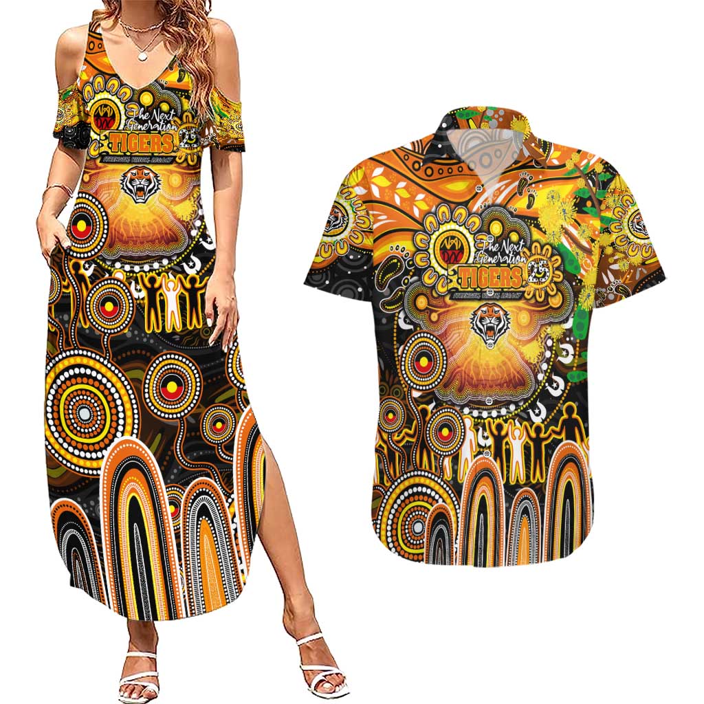 Personalised NAIDOC Week 2025 Tigers Rugby Couples Matching Summer Maxi Dress and Hawaiian Shirt Aboriginal Dot Painting