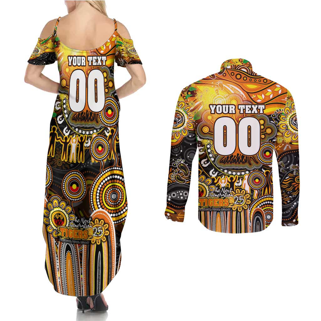 Personalised NAIDOC Week 2025 Tigers Rugby Couples Matching Summer Maxi Dress and Long Sleeve Button Shirt Aboriginal Dot Painting