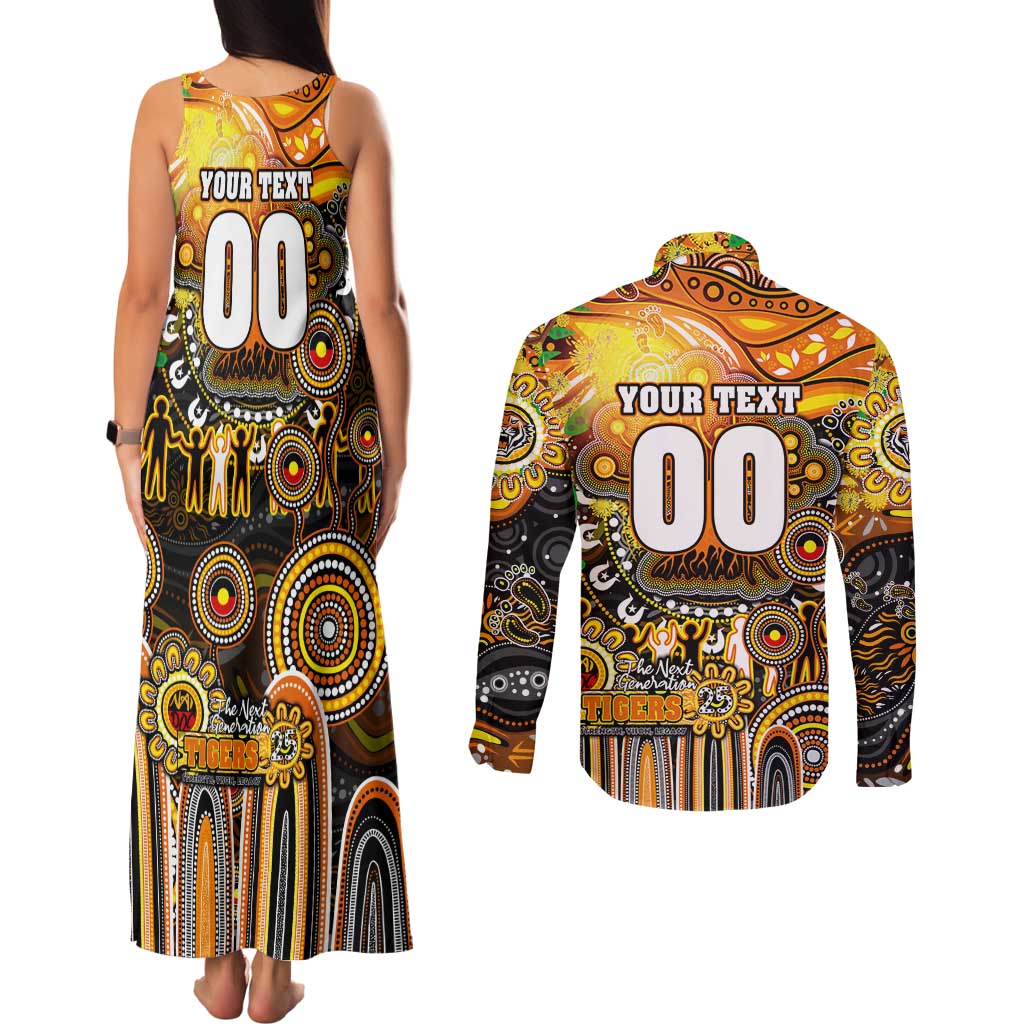 Personalised NAIDOC Week 2025 Tigers Rugby Couples Matching Tank Maxi Dress and Long Sleeve Button Shirt Aboriginal Dot Painting