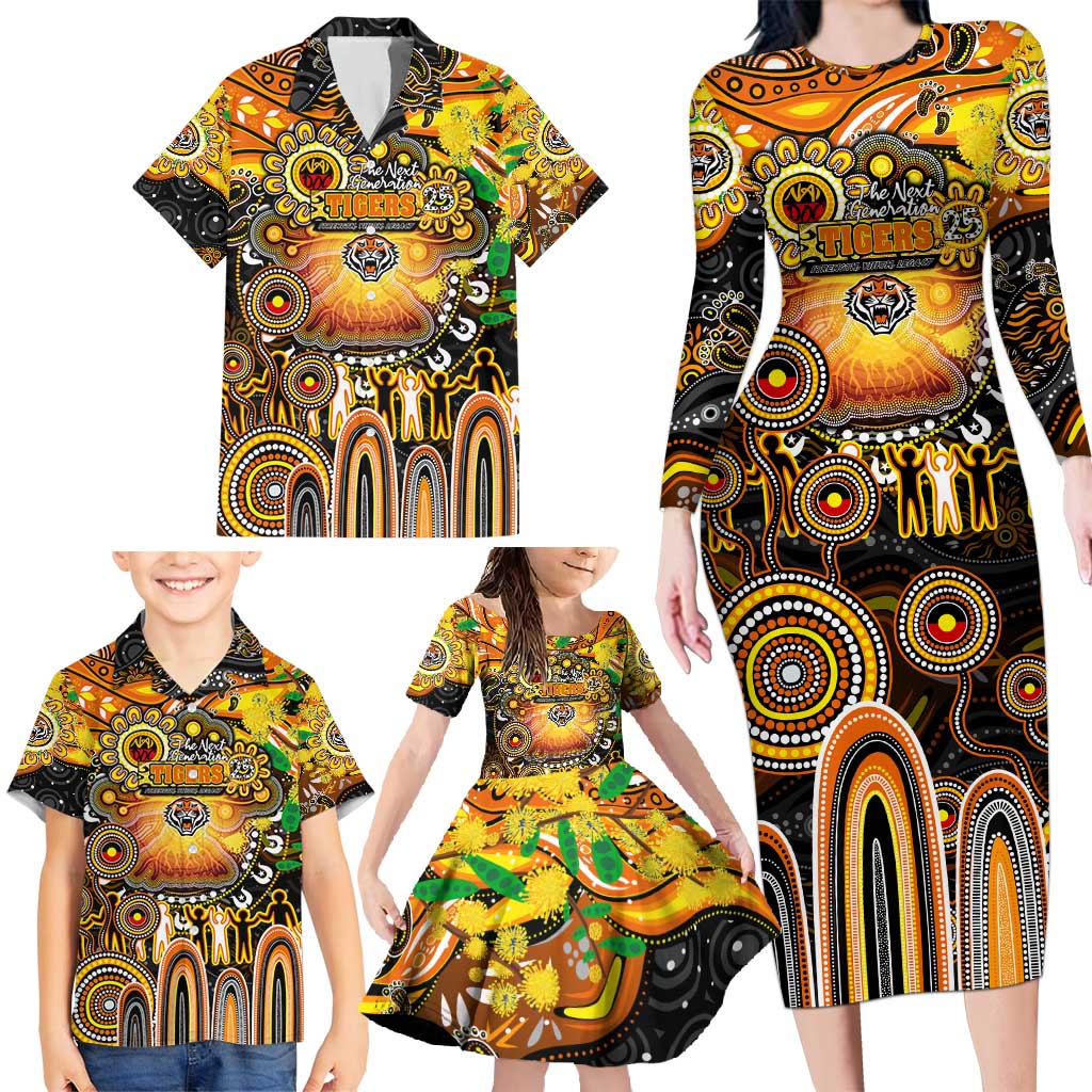 Personalised NAIDOC Week 2025 Tigers Rugby Family Matching Long Sleeve Bodycon Dress and Hawaiian Shirt Aboriginal Dot Painting