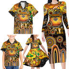 Personalised NAIDOC Week 2025 Tigers Rugby Family Matching Long Sleeve Bodycon Dress and Hawaiian Shirt Aboriginal Dot Painting