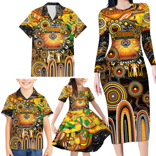 Personalised NAIDOC Week 2025 Tigers Rugby Family Matching Long Sleeve Bodycon Dress and Hawaiian Shirt Aboriginal Dot Painting