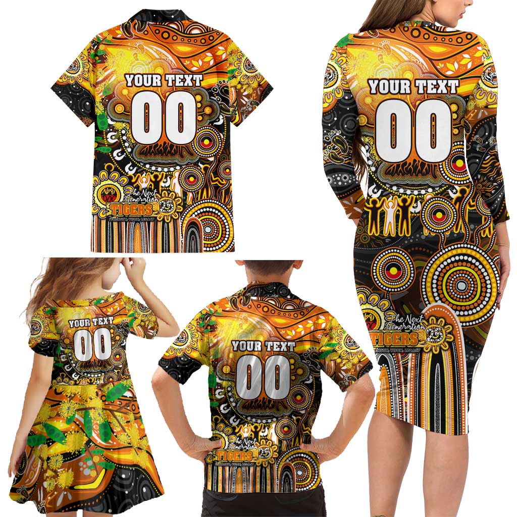 Personalised NAIDOC Week 2025 Tigers Rugby Family Matching Long Sleeve Bodycon Dress and Hawaiian Shirt Aboriginal Dot Painting