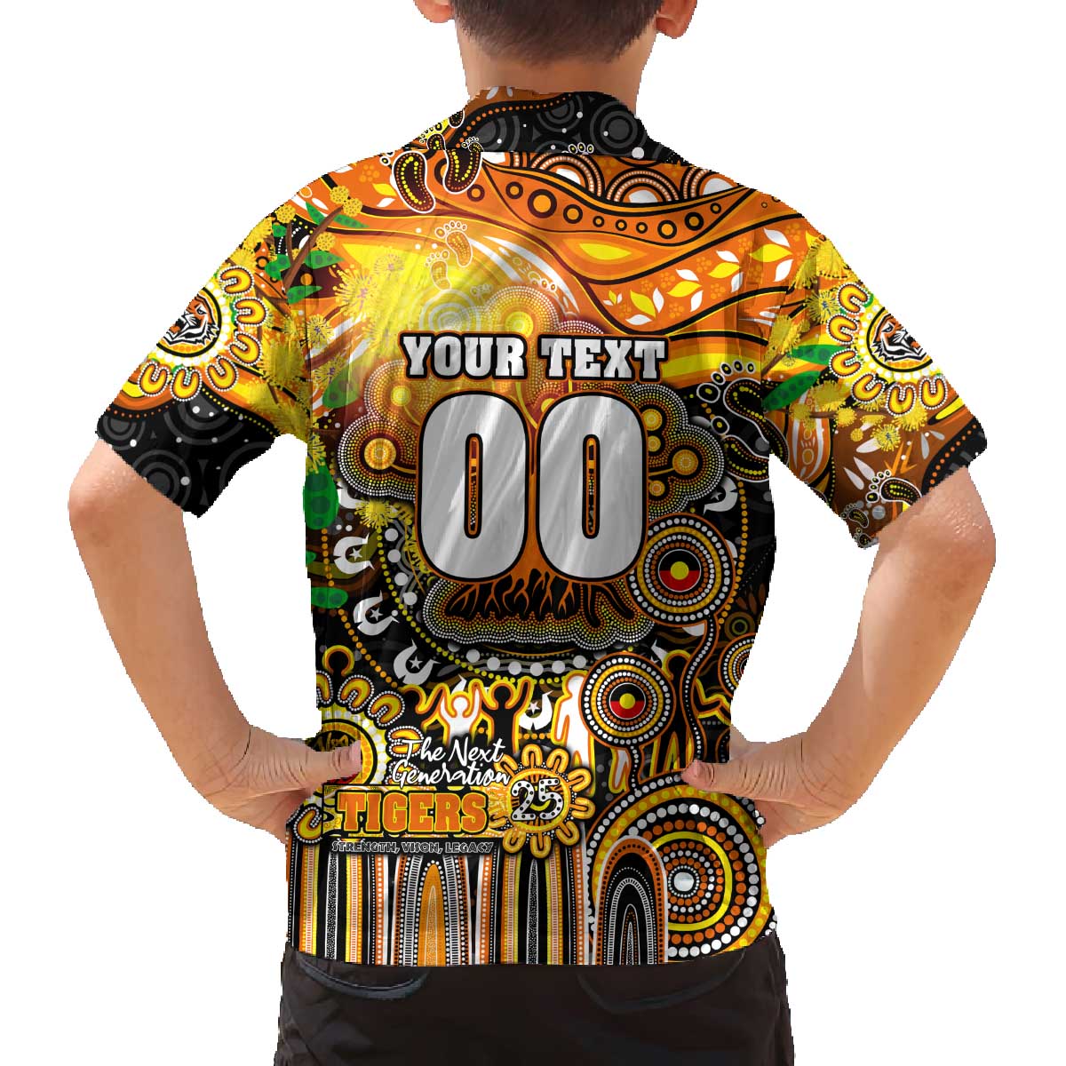 Personalised NAIDOC Week 2025 Tigers Rugby Family Matching Off The Shoulder Long Sleeve Dress and Hawaiian Shirt Aboriginal Dot Painting