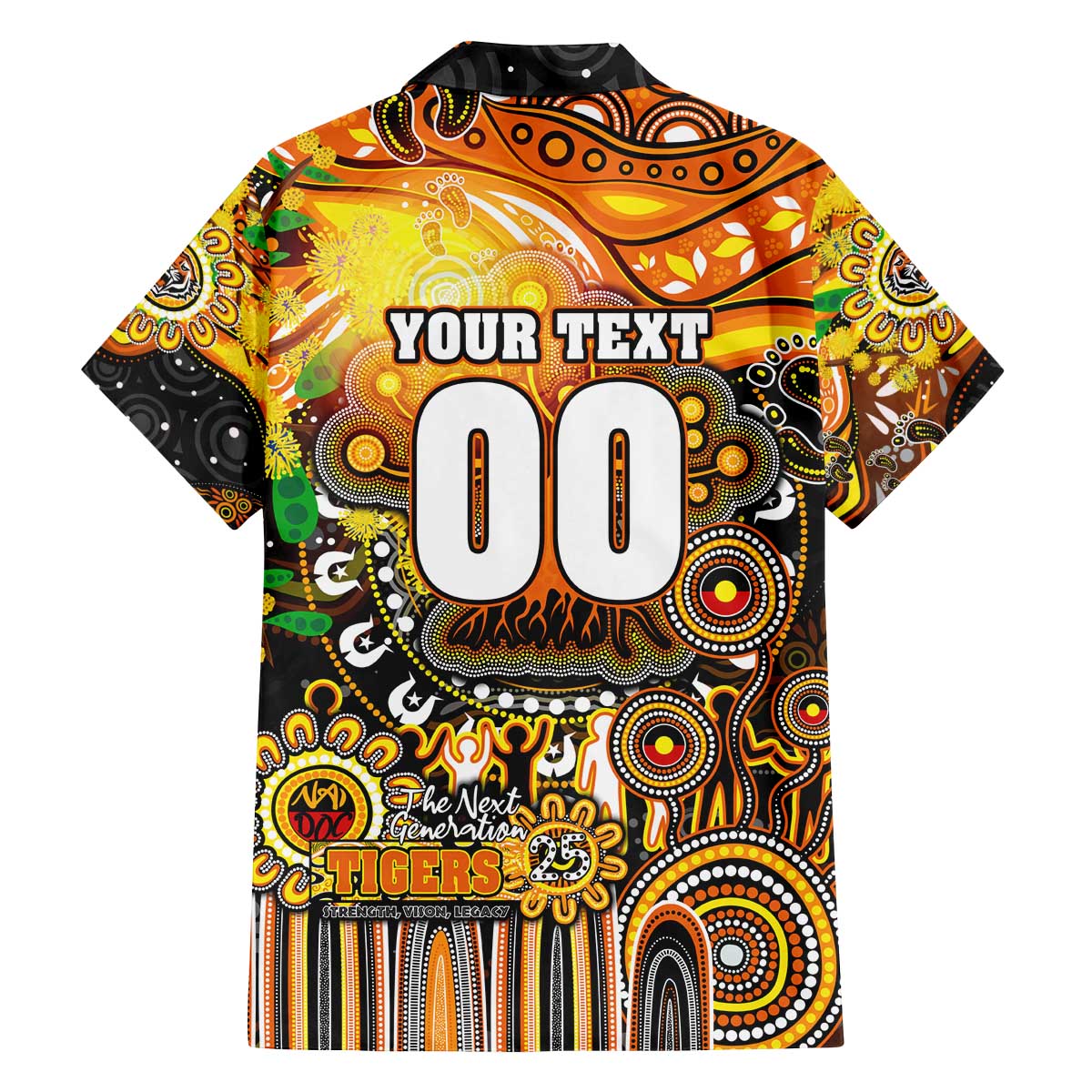 Personalised NAIDOC Week 2025 Tigers Rugby Family Matching Off The Shoulder Long Sleeve Dress and Hawaiian Shirt Aboriginal Dot Painting