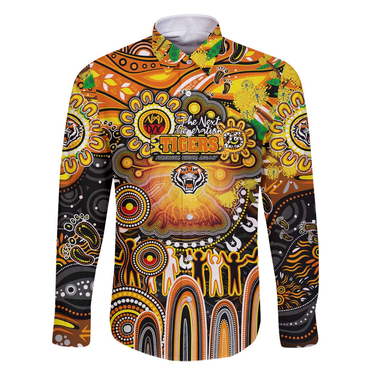 Personalised NAIDOC Week 2025 Tigers Rugby Family Matching Off The Shoulder Long Sleeve Dress and Hawaiian Shirt Aboriginal Dot Painting