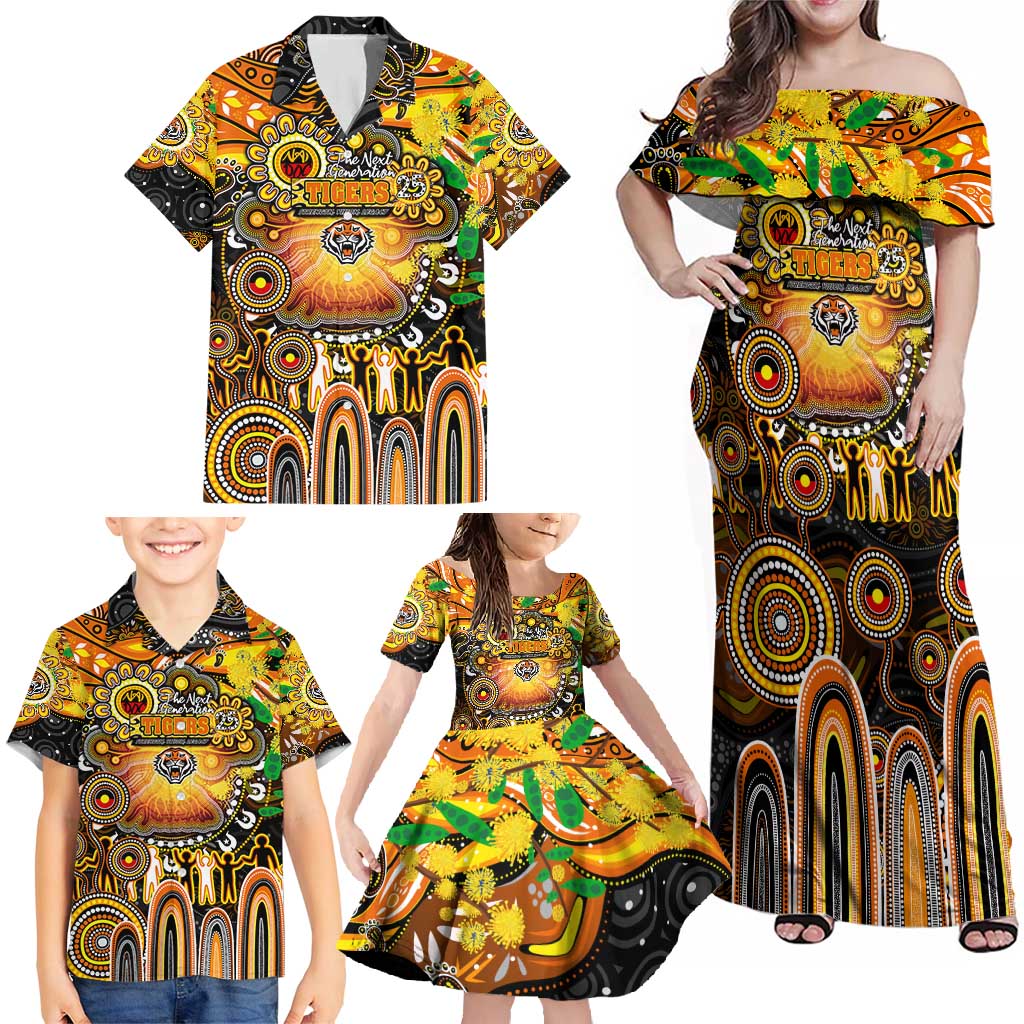 Personalised NAIDOC Week 2025 Tigers Rugby Family Matching Off Shoulder Maxi Dress and Hawaiian Shirt Aboriginal Dot Painting