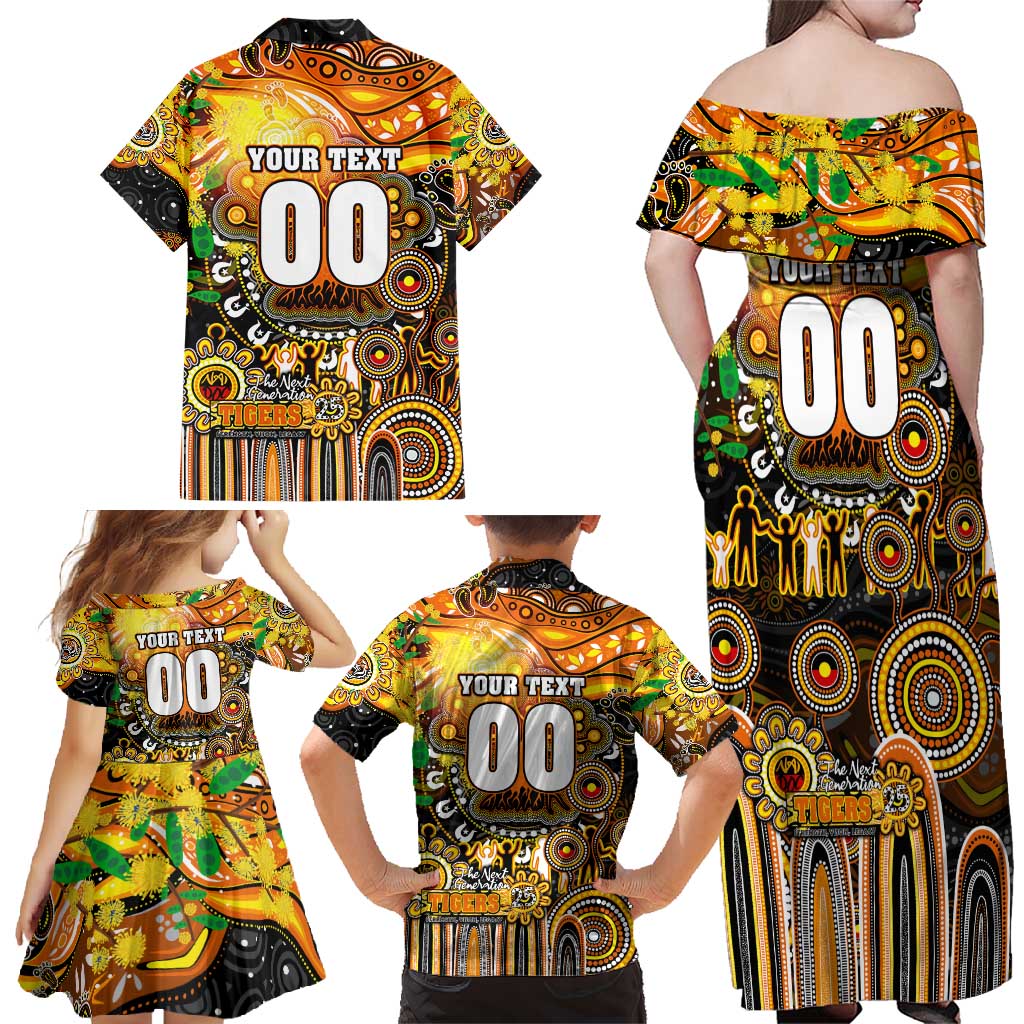 Personalised NAIDOC Week 2025 Tigers Rugby Family Matching Off Shoulder Maxi Dress and Hawaiian Shirt Aboriginal Dot Painting
