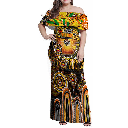 Personalised NAIDOC Week 2025 Tigers Rugby Family Matching Off Shoulder Maxi Dress and Hawaiian Shirt Aboriginal Dot Painting