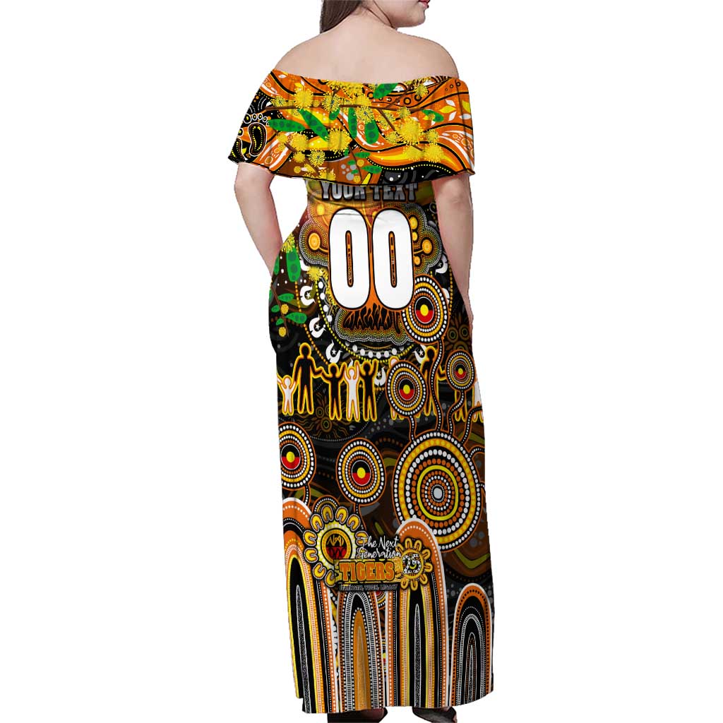 Personalised NAIDOC Week 2025 Tigers Rugby Family Matching Off Shoulder Maxi Dress and Hawaiian Shirt Aboriginal Dot Painting