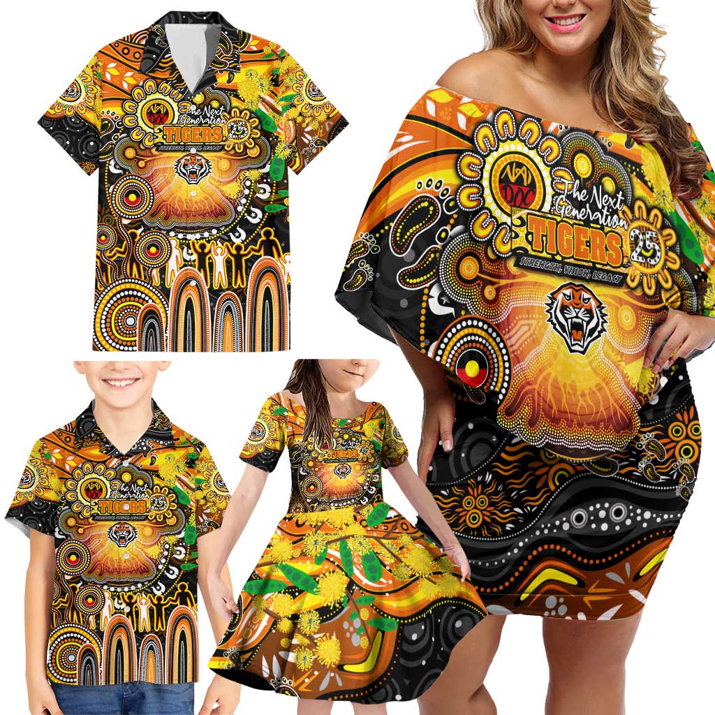 Personalised NAIDOC Week 2025 Tigers Rugby Family Matching Off Shoulder Short Dress and Hawaiian Shirt Aboriginal Dot Painting