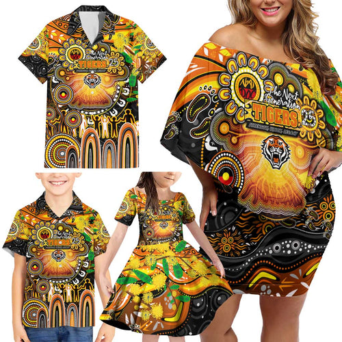 Personalised NAIDOC Week 2025 Tigers Rugby Family Matching Off Shoulder Short Dress and Hawaiian Shirt Aboriginal Dot Painting