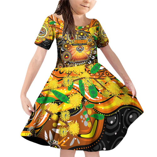 Personalised NAIDOC Week 2025 Tigers Rugby Family Matching Off Shoulder Short Dress and Hawaiian Shirt Aboriginal Dot Painting