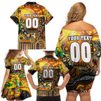 Personalised NAIDOC Week 2025 Tigers Rugby Family Matching Off Shoulder Short Dress and Hawaiian Shirt Aboriginal Dot Painting