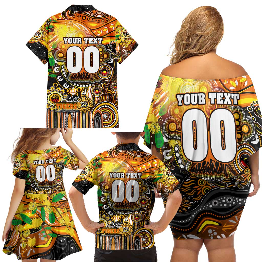 Personalised NAIDOC Week 2025 Tigers Rugby Family Matching Off Shoulder Short Dress and Hawaiian Shirt Aboriginal Dot Painting