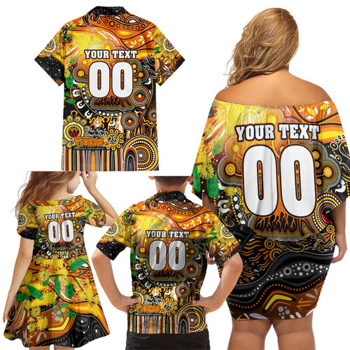 Personalised NAIDOC Week 2025 Tigers Rugby Family Matching Off Shoulder Short Dress and Hawaiian Shirt Aboriginal Dot Painting