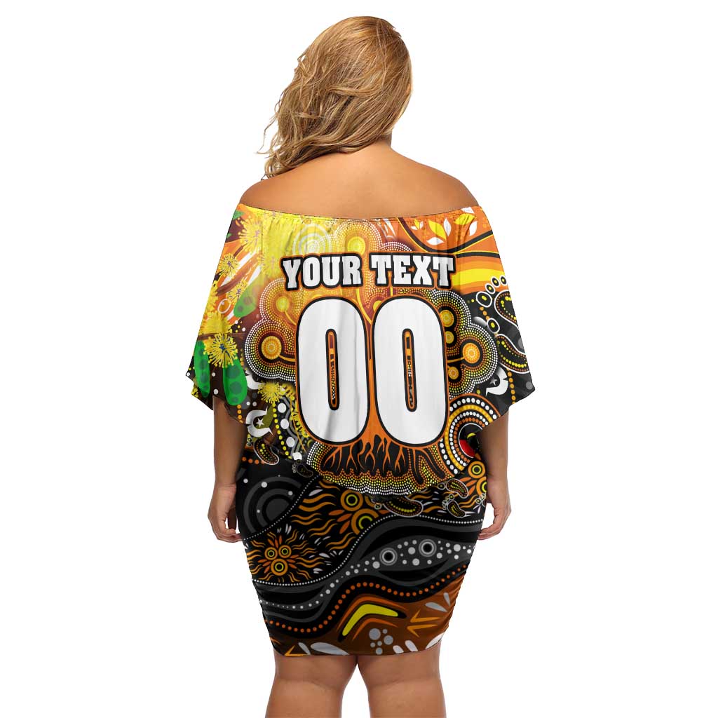 Personalised NAIDOC Week 2025 Tigers Rugby Family Matching Off Shoulder Short Dress and Hawaiian Shirt Aboriginal Dot Painting