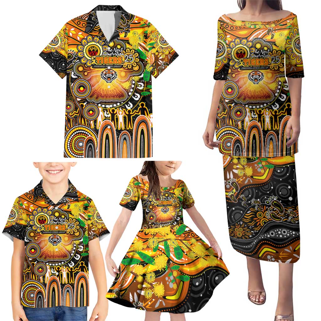 Personalised NAIDOC Week 2025 Tigers Rugby Family Matching Puletasi and Hawaiian Shirt Aboriginal Dot Painting