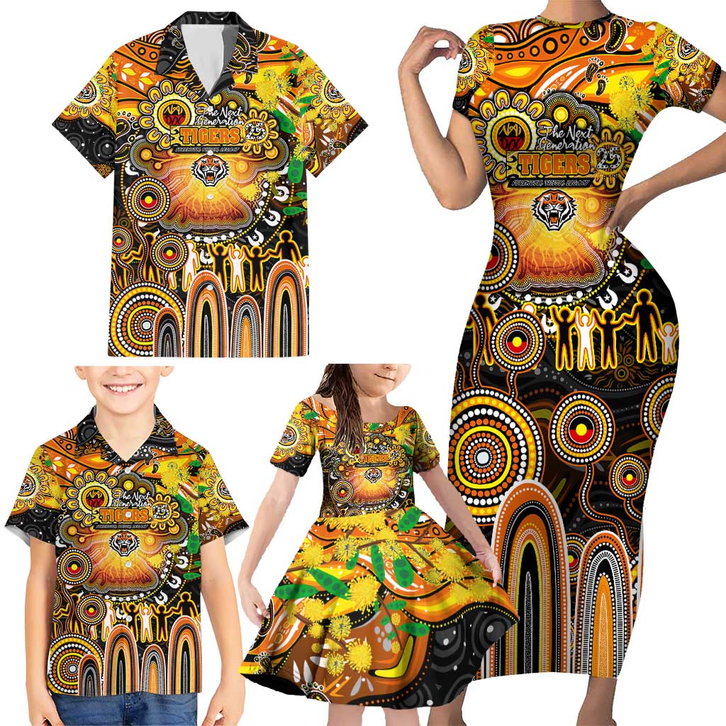 Personalised NAIDOC Week 2025 Tigers Rugby Family Matching Short Sleeve Bodycon Dress and Hawaiian Shirt Aboriginal Dot Painting
