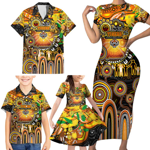 Personalised NAIDOC Week 2025 Tigers Rugby Family Matching Short Sleeve Bodycon Dress and Hawaiian Shirt Aboriginal Dot Painting