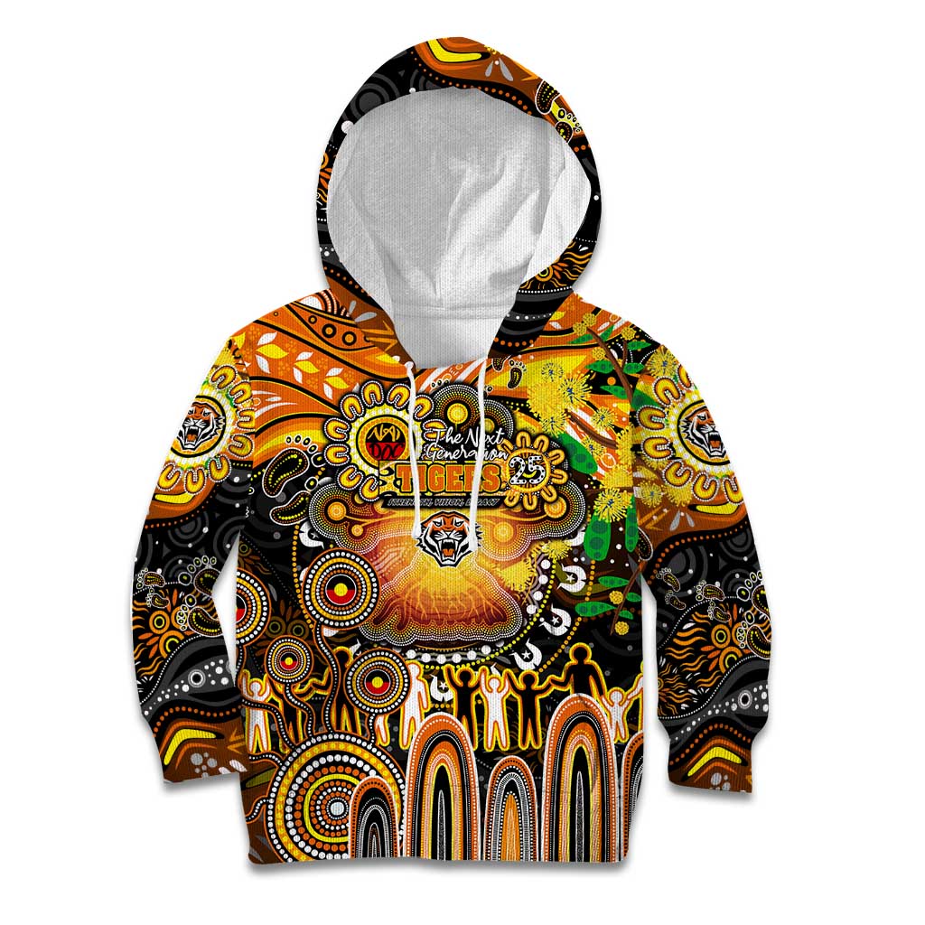 Personalised NAIDOC Week 2025 Tigers Rugby Kid Hoodie Aboriginal Dot Painting