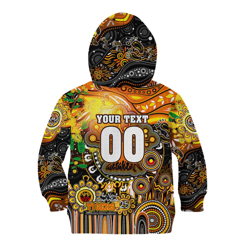 Personalised NAIDOC Week 2025 Tigers Rugby Kid Hoodie Aboriginal Dot Painting