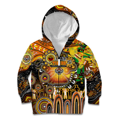 Personalised NAIDOC Week 2025 Tigers Rugby Kid Hoodie Aboriginal Dot Painting