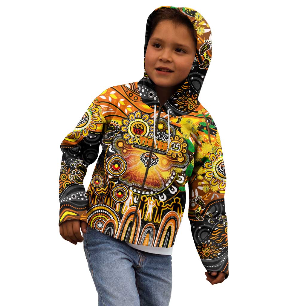 Personalised NAIDOC Week 2025 Tigers Rugby Kid Hoodie Aboriginal Dot Painting