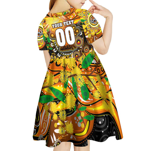 Personalised NAIDOC Week 2025 Tigers Rugby Kid Short Sleeve Dress Aboriginal Dot Painting