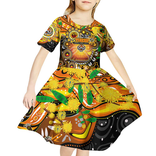 Personalised NAIDOC Week 2025 Tigers Rugby Kid Short Sleeve Dress Aboriginal Dot Painting