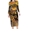 Personalised NAIDOC Week 2025 Tigers Rugby Long Sleeve Bodycon Dress Aboriginal Dot Painting