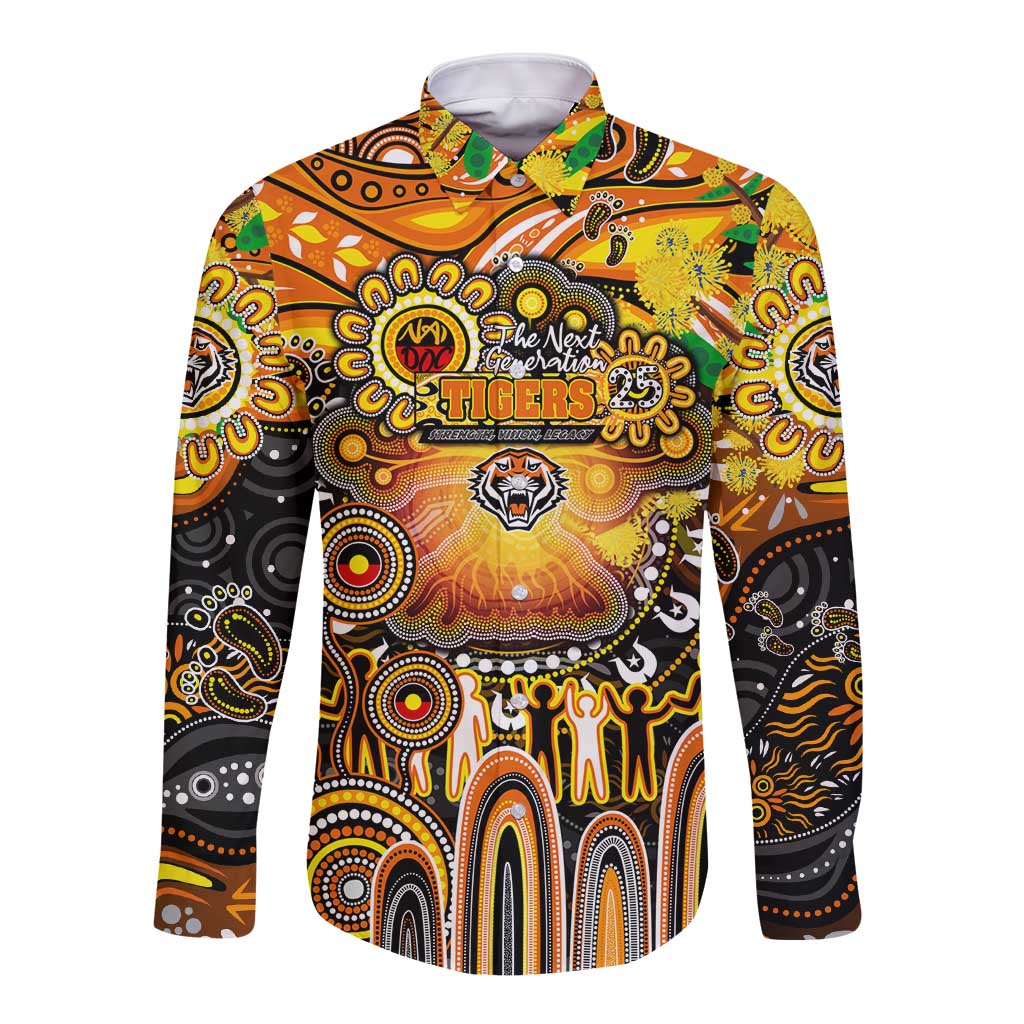 Personalised NAIDOC Week 2025 Tigers Rugby Long Sleeve Button Shirt Aboriginal Dot Painting