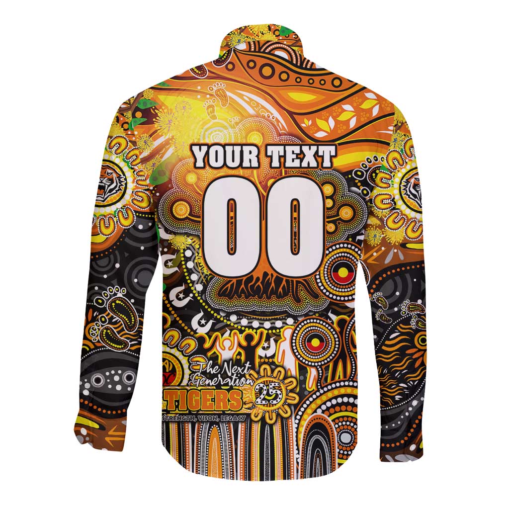 Personalised NAIDOC Week 2025 Tigers Rugby Long Sleeve Button Shirt Aboriginal Dot Painting
