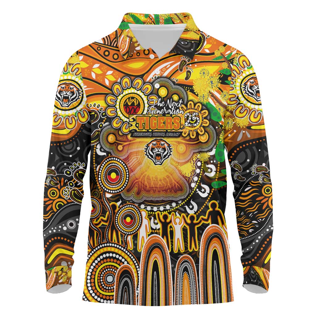 Personalised NAIDOC Week 2025 Tigers Rugby Long Sleeve Polo Shirt Aboriginal Dot Painting