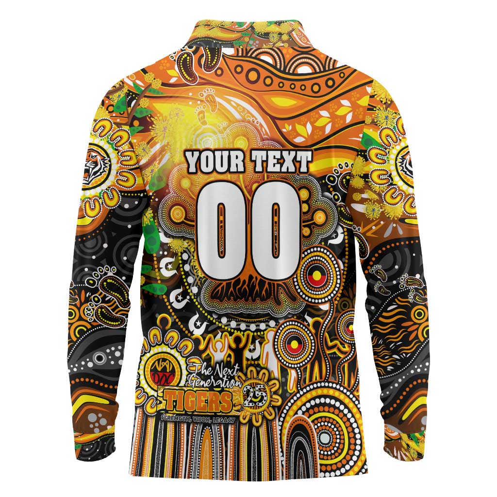 Personalised NAIDOC Week 2025 Tigers Rugby Long Sleeve Polo Shirt Aboriginal Dot Painting