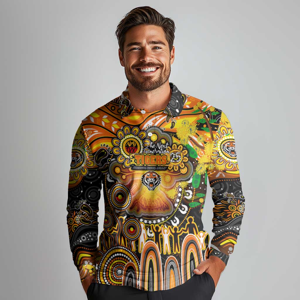 Personalised NAIDOC Week 2025 Tigers Rugby Long Sleeve Polo Shirt Aboriginal Dot Painting