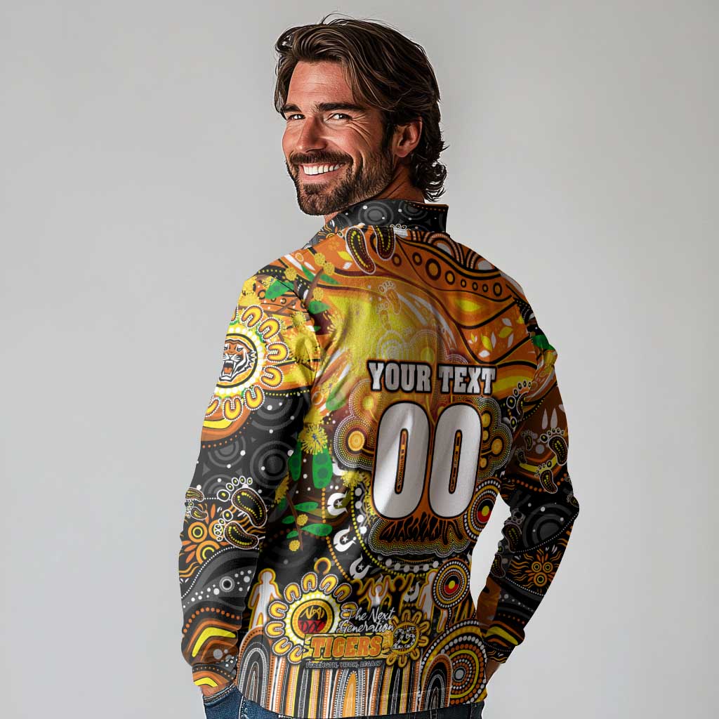 Personalised NAIDOC Week 2025 Tigers Rugby Long Sleeve Polo Shirt Aboriginal Dot Painting