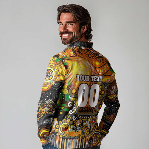 Personalised NAIDOC Week 2025 Tigers Rugby Long Sleeve Polo Shirt Aboriginal Dot Painting