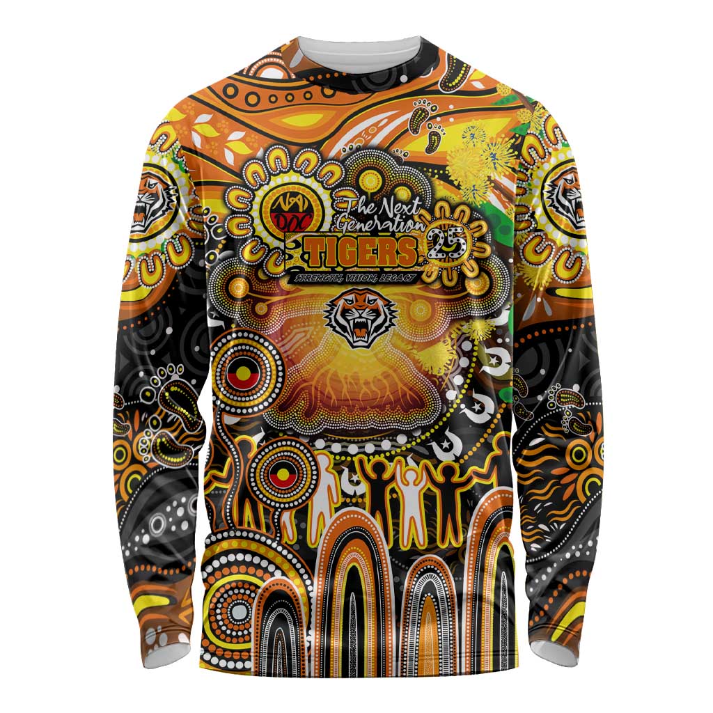 Personalised NAIDOC Week 2025 Tigers Rugby Long Sleeve Shirt Aboriginal Dot Painting