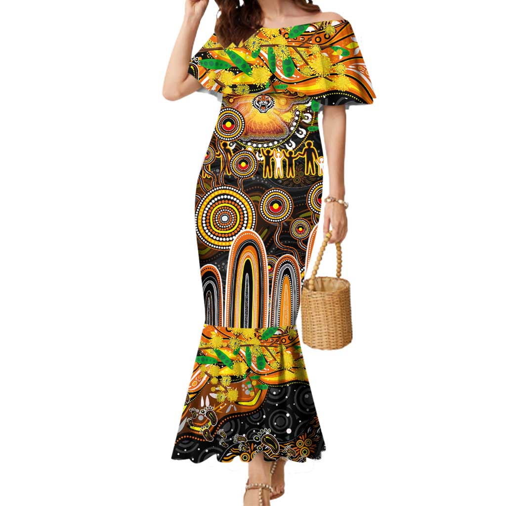 Personalised NAIDOC Week 2025 Tigers Rugby Mermaid Dress Aboriginal Dot Painting
