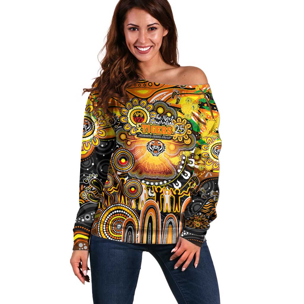 Personalised NAIDOC Week 2025 Tigers Rugby Off Shoulder Sweater Aboriginal Dot Painting