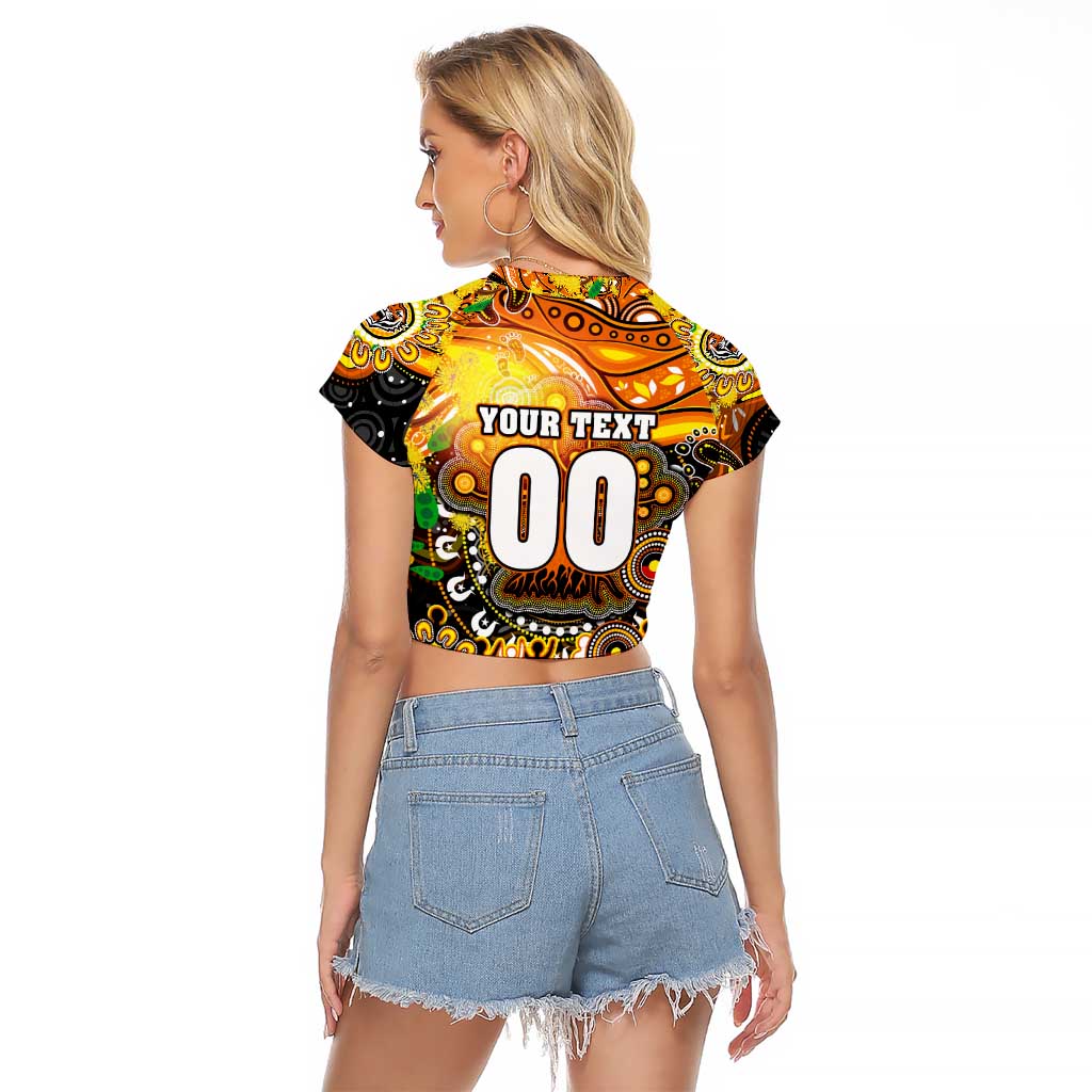 Personalised NAIDOC Week 2025 Tigers Rugby Raglan Cropped T Shirt Aboriginal Dot Painting