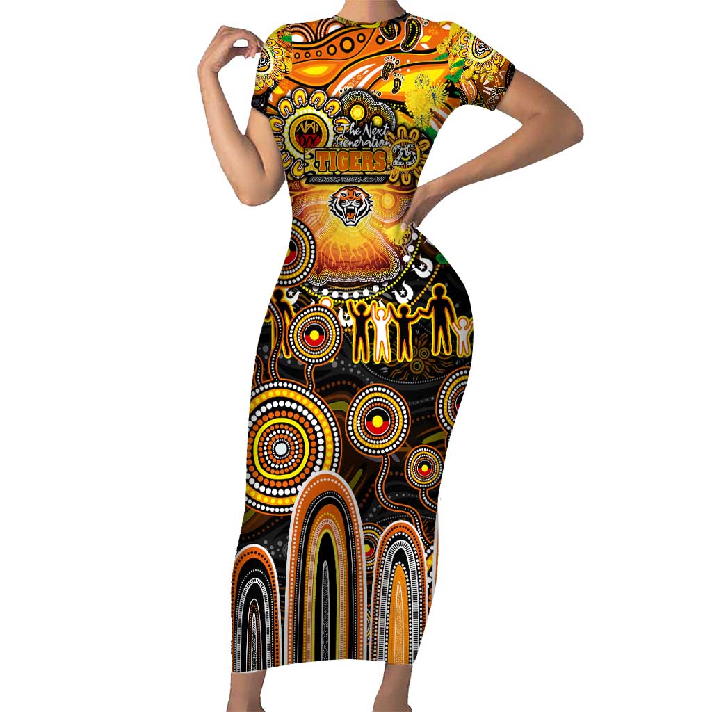 Personalised NAIDOC Week 2025 Tigers Rugby Short Sleeve Bodycon Dress Aboriginal Dot Painting