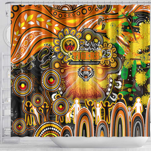 NAIDOC Week 2025 Tigers Rugby Shower Curtain Aboriginal Dot Painting