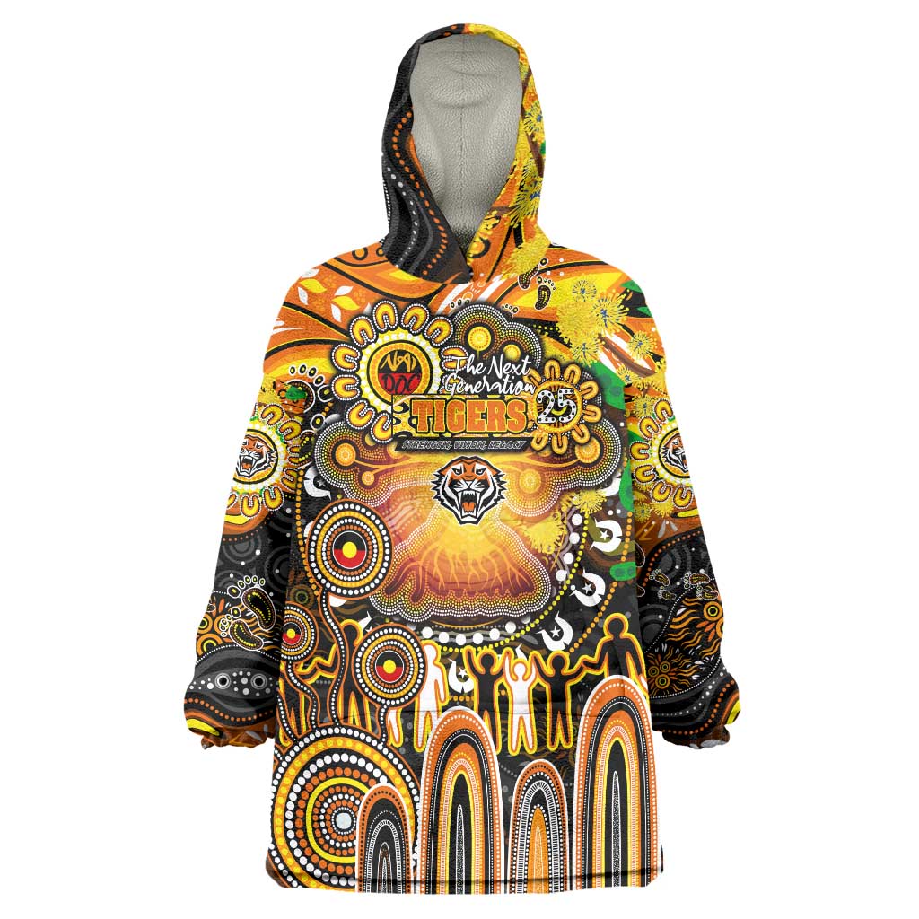 Personalised NAIDOC Week 2025 Tigers Rugby Wearable Blanket Hoodie Aboriginal Dot Painting