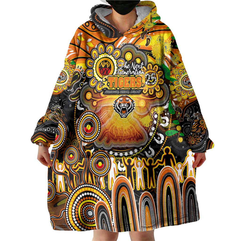 Personalised NAIDOC Week 2025 Tigers Rugby Wearable Blanket Hoodie Aboriginal Dot Painting